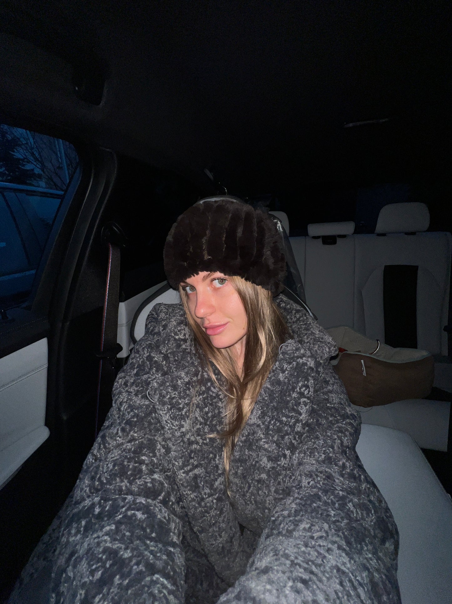 Opaska na głowę z futra królika „Marron”