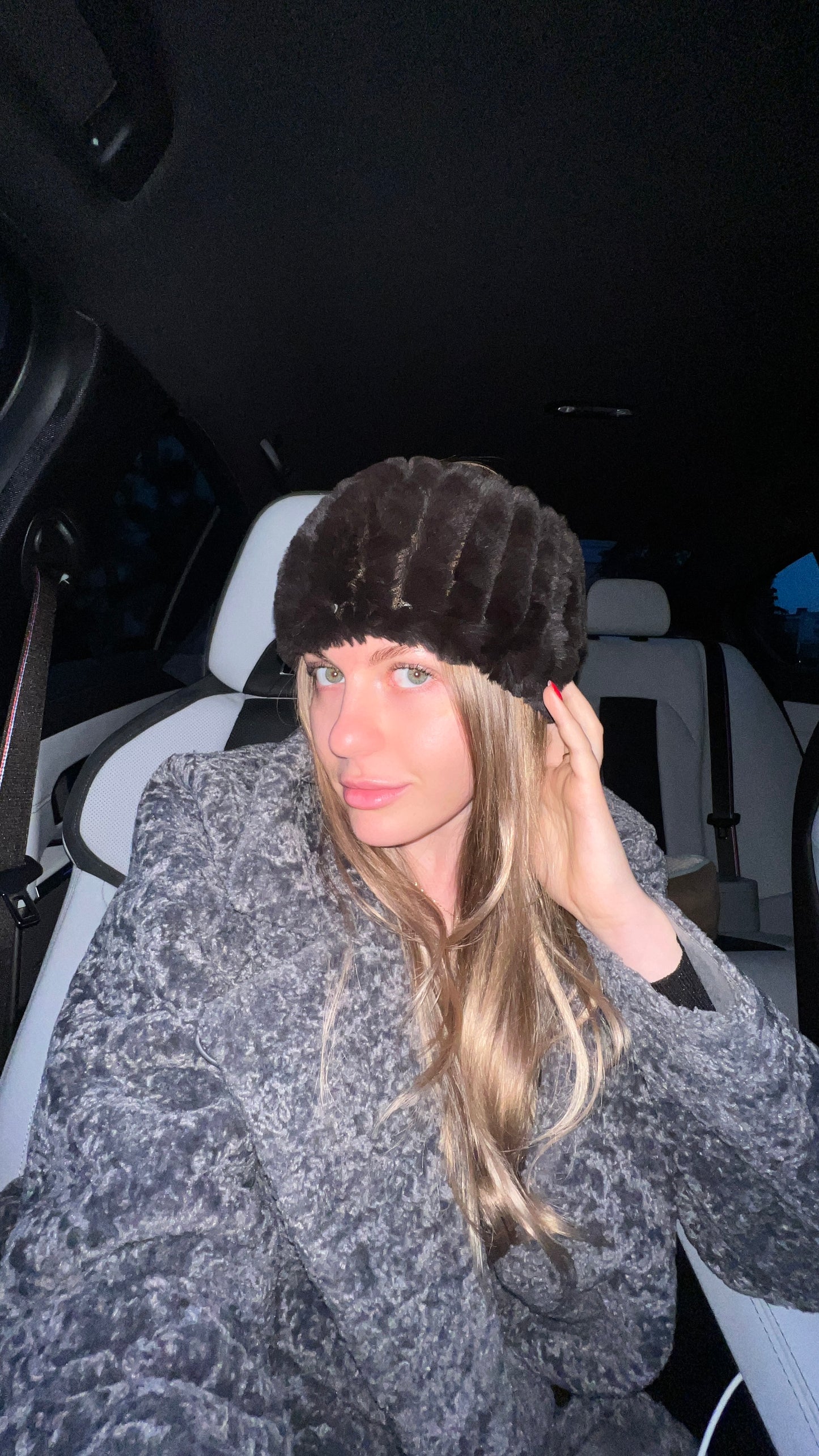 Opaska na głowę z futra królika „Marron”