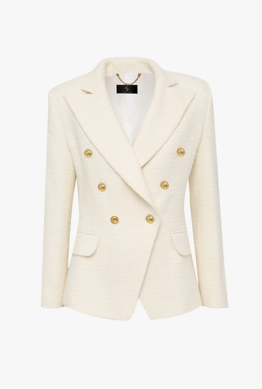 Dwurzędowa marynarka wykonana z tweed'u " CRÉME DE LA CRÉME"