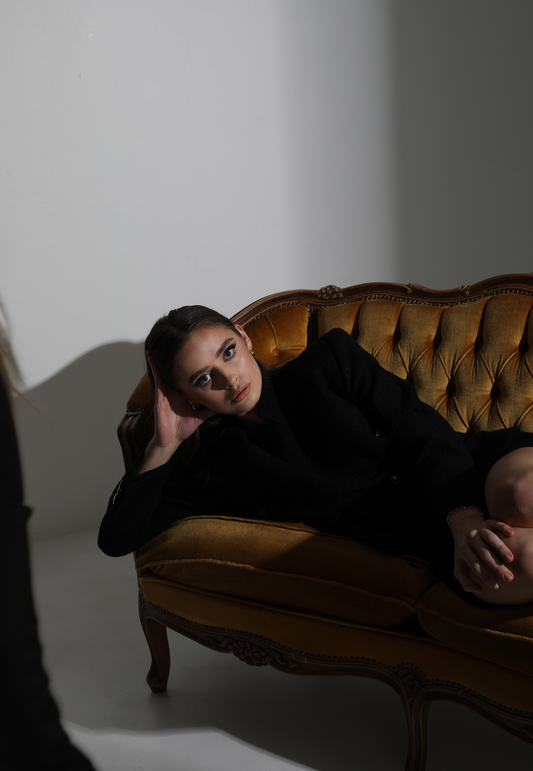 Dwurzędowa marynarka wykonana z tweed'u "NOIR DÉSIR"