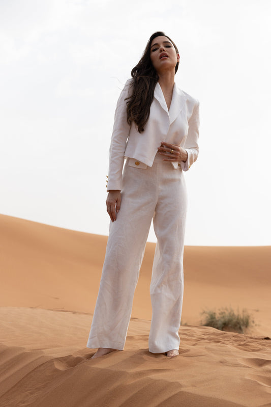 Lniana Marynarka Midi "Blanc de la nuit" PREORDER