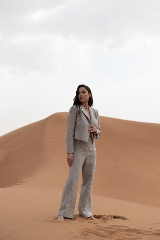 Lniane Długie Spodnie "Sablé"