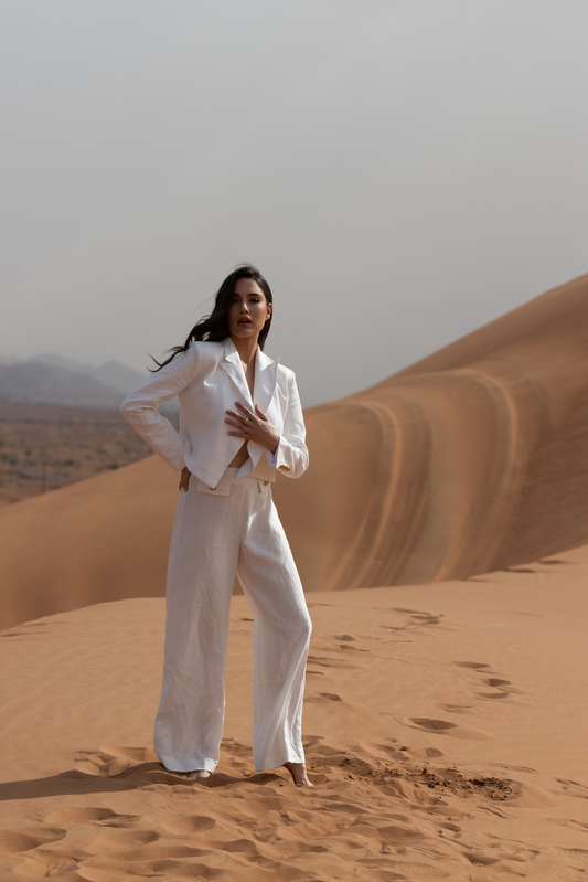 Lniane Długie Spodnie "Blanc de la nuit"