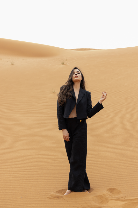 Lniana Marynarka Midi "Amour Noir"