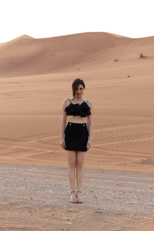 Lniana spódniczka z zakładkami z guzikami "Amour Noir"